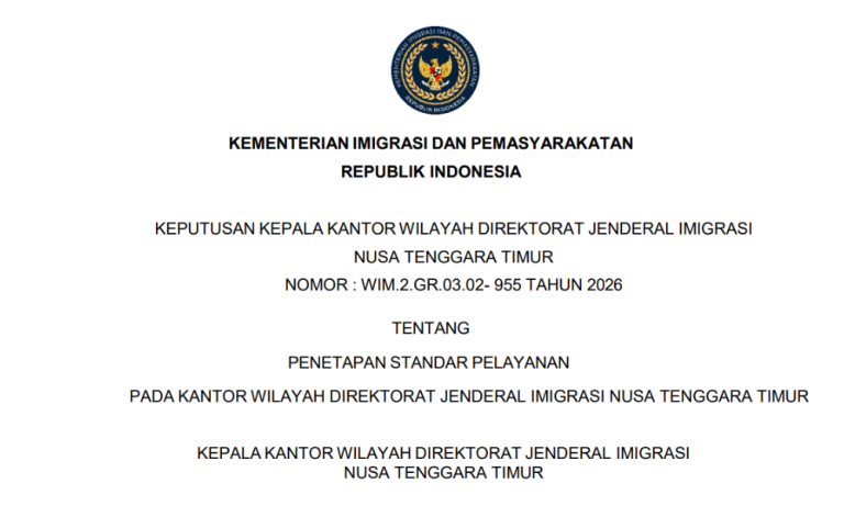 Cover Standar Pelayanan Kanwil Ditjen Imigrasi NTT